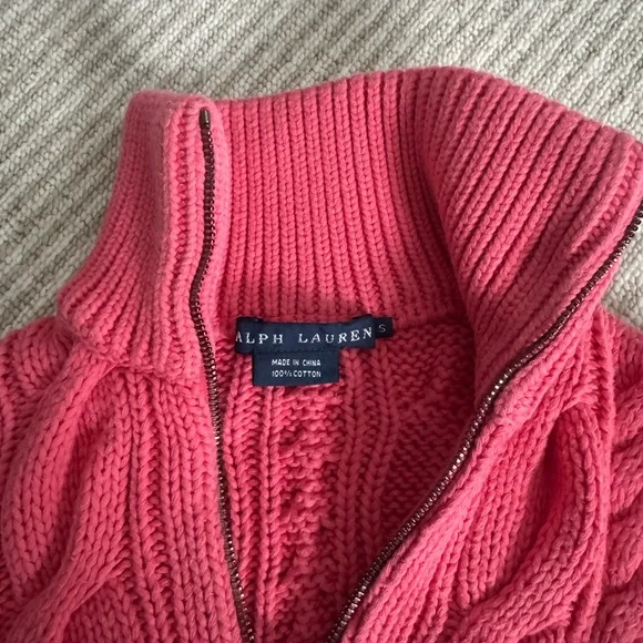 Ralph Lauren Coral Cable Knit Turtleneck Sweater - Picture 2 of 3